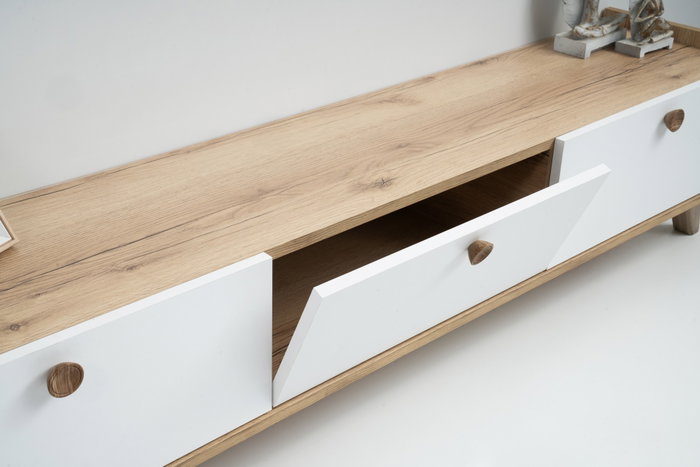 Hanah Home E4020 Mueble TV Escandinavo Roble y Blanco 178x34.6x44.8cm Elegancia Funcional